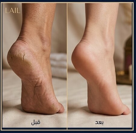 مقارنة قبل وبعد: كعب قاصح وناشف، ومن بعد ملمس حريري